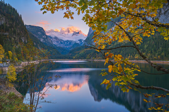 Austria Dachstein and Gosau lake autumn 