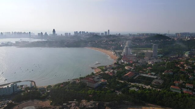 Aerial photography of Qingdao coastline scenery panorama