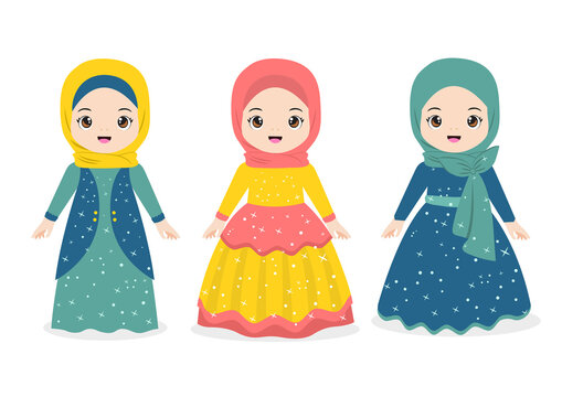 Beautiful and cute hijab girls cartoon pic for wallpapers and