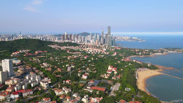 Aerial photography of Qingdao coastline scenery panorama