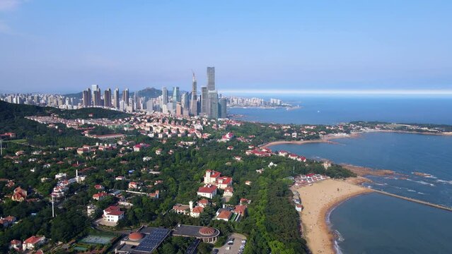 Aerial photography of Qingdao coastline scenery panorama