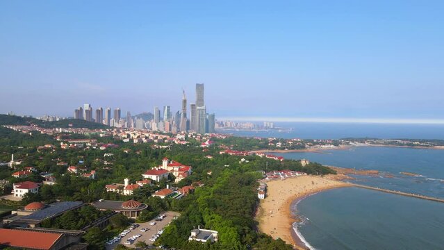 Aerial photography of Qingdao coastline scenery panorama