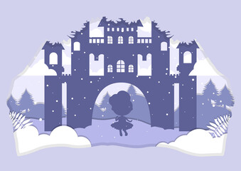 Fairy tale Castle silhouette with princess