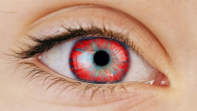 Eye retinal scanning. Augmented reality implant. Human eyeball biometric verification technology.