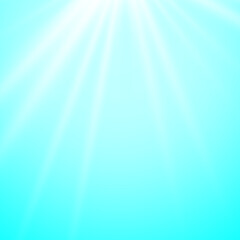 Sky blue gradient background with glow rays. Sky with sun. Vector illustration.