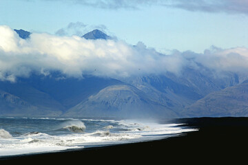 Mountains viewed in coastal Iceland in the fall