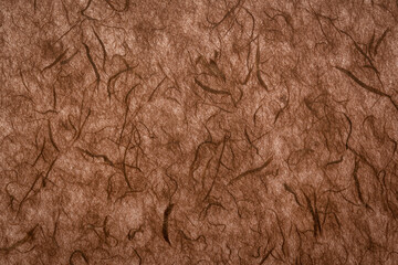 background of dark brown backlit, handmade, mulberry paper with fiber inclusions