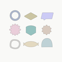 Vector set of design elements in simple flat linear style - logo design templates, badges and stickers for posters, prints, banners in pastel colours.