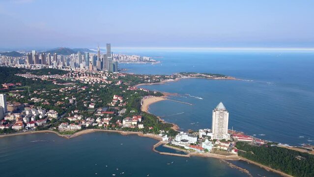 Aerial photography of Qingdao coastline scenery panorama