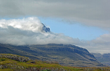 Mountains viewed in coastal Iceland in the fall