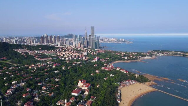 Aerial photography of Qingdao coastline scenery panorama