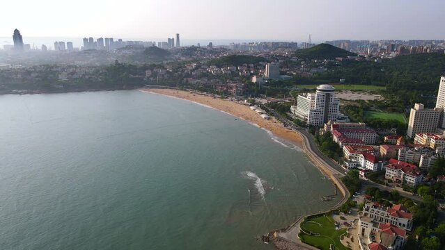 Aerial photography of Qingdao coastline scenery panorama
