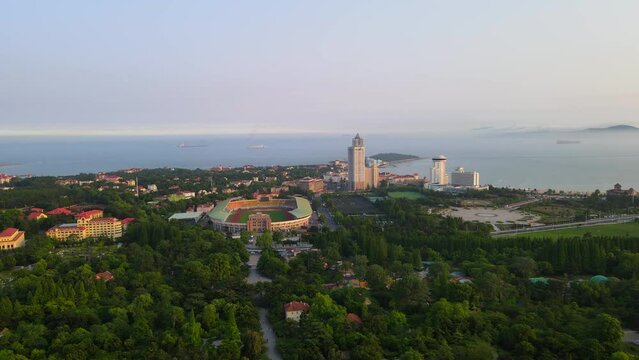 Aerial photography of Qingdao coastline scenery panorama
