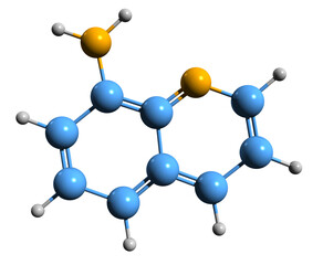 Obraz premium 3D image of 8-Aminoquinoline skeletal formula - molecular chemical structure of Quinolin-8-amine isolated on white background 
