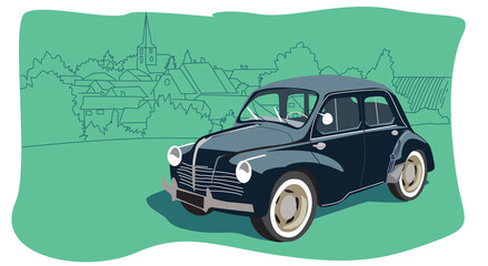 Fototapeta premium Voiture vintage dans la campagne française