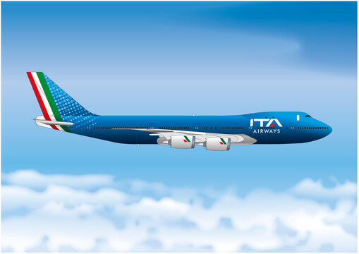 ITA Airways, Boeing 747, airline passenger plane, vector file, illustration