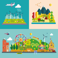 Obraz premium Modern flat design conceptual illustration. Amusement park. 