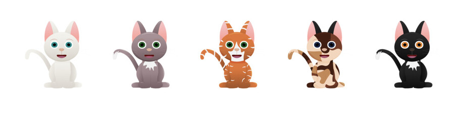 Vector set with cartoon different kittens (cats). Vector image Isolated on transparent background.