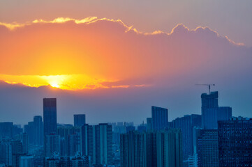Fototapeta premium city skyscrapers in sunset