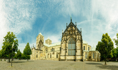 St. Paulus Cathedral with Domplatz - Cathedral Square. Münster, North Rhine-Westphalia, Germany