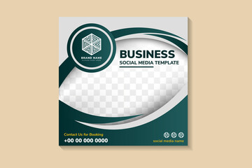 Fototapeta premium digital business marketing corporate agency social media ads feed post and fully editable vector web banner template. space for photo and text. combination grey and green gradient colors. 