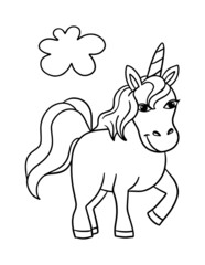 Unicorn coloring page for kids. Children design.