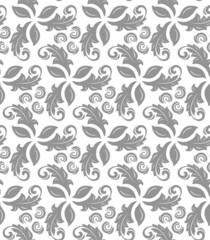 Fototapeta premium Floral vector ornament. Seamless abstract classic background with silver leaves. Pattern with repeating floral elements. Ornament for wallpaper and packaging