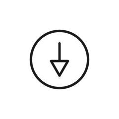 Symbols, signs, interface and internet concept. Simple monochrome illustrations for web sites, stores, apps. Vector line icon of arrow down inside of circle