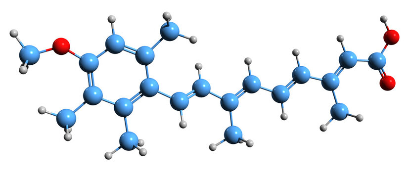 3D image of acitretin skeletal formula - molecular chemical structure of  retinoid isolated on white background
