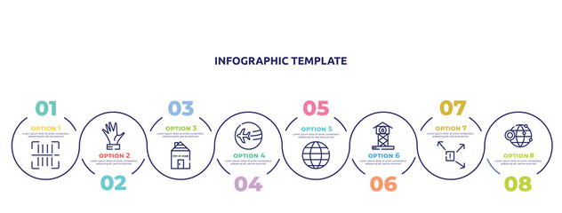 concept infographic design template. included scan, hand, stayhome, travelling, world, reservoir, spread, website icons and 8 option or steps.