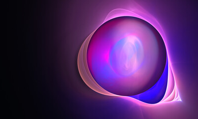 Galactic digital 3d illustration of violet purple sphere or planet levitating in deep dark space. Cyber sci fi concept. Great as cover print for electronics, print, background, poster. artwork. 