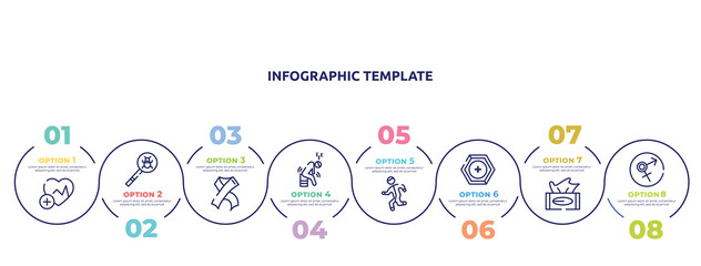 concept infographic design template. included health, virus search, hiv, weak, physical, prevention, tissue, sexual transmitted disease icons and 8 option or steps.