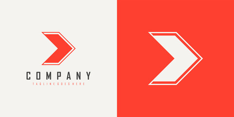 Right Arrow Logo. Red Geometric Arrow Shape with Outline isolated on Double Background. Flat Vector Logo Design Template Element for Business and Technology Logos.