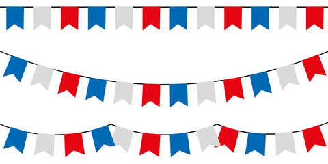 Blue white and red party garlands with pennants. Vector buntings set II.