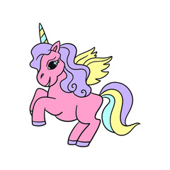 Unicorn pastel color animal. Cute unicorn vector illustration. Concept art. Cartoon vector illustration. Kid graphic.