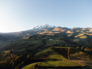 Drone view of Cayambe Volcano in the Ecuadorian Andes