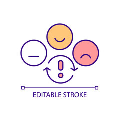 Emotional changes RGB color icon. Bipolar disorder. Mood swings. Health condition. Isolated vector illustration. Bipolar mood episodes. Simple filled line drawing. Editable stroke. Arial font used