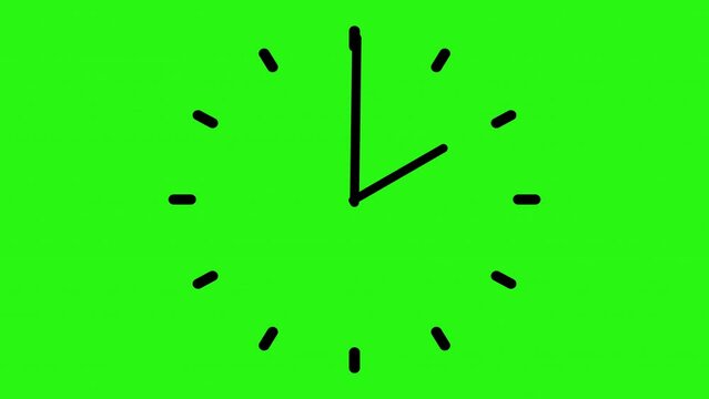 Animated black clock on a green background, close-up, 4k resolution