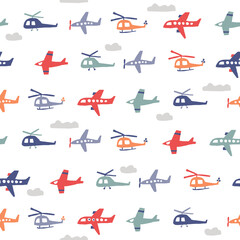 Cute seamless pattern with color planes and helicopters - 510035567
