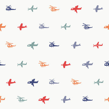 Seamless pattern with color planes and helicopters