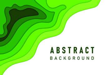 Abstract green background papercut concept. 3d layout wallpaper from cardboard. Modern template with abstract curve shapes. Vector environmental card with papercut waves business poster background.