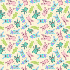 rabbit funny cute cartoon seamless pattern
