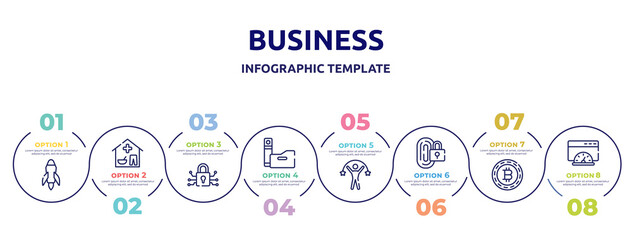 business concept infographic design template. included estimate, wage, personal security, pin code, pathway, convert, banker, possibility icons and 8 option or steps.