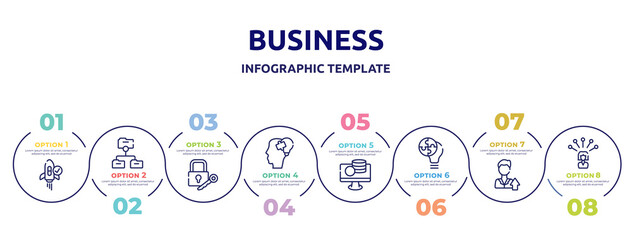 Fototapeta na wymiar business concept infographic design template. included difference, suggestion, commission, digital key, miner, personal profile, dive, hierarchy structure icons and 8 option or steps.