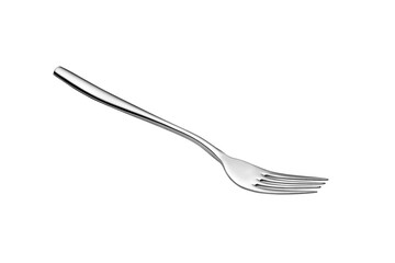 The metal shiny fork on white