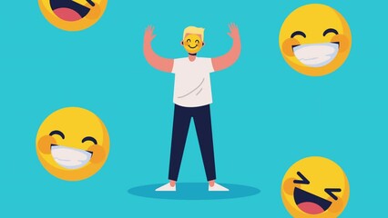 world happiness day animation with man emoji face