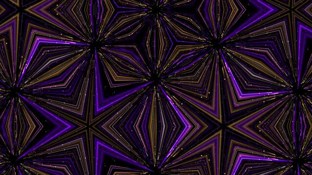 Purple and yellow beams of light are broken into stars. Against the background of the starry sky. Distorted, change their shape.
Flashes pass through them. Endless cycle. The loop.