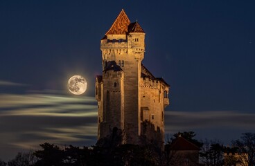 Obraz premium Burg Liechtenstein mit Vollmond