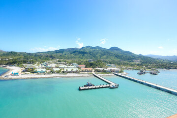 Amber cove, puerto plata, dominican republic: Tropical resort with pier for cruise ships on sunny...