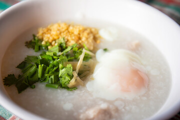 rice porridge with boil pork and egg,thai food